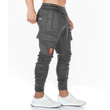 Men's fashion knitting fitness sweatpants outdoor gym running training slacks multi-pocket jogging squats cargo pants