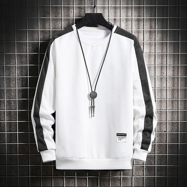Long Sleeve Harajuku Sweatshirts Men 2021 New Fashion 6 Color Hoodie Mens Casual O-Neck Patchwork Sweatshirt for Young Men