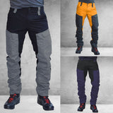 Men's Colorblock Trousers Slim Sports Pants Fashion Casual Pants Multi-pocket Overalls with Zipper