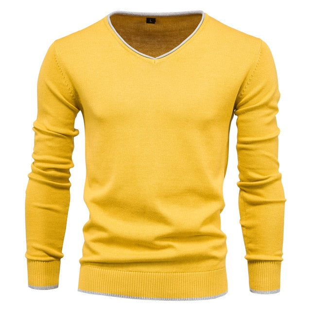 2021 New Cotton Pullover V-neck Men's Sweater Fashion Solid Color High Quality Winter Slim Sweaters Men Navy Knitwear