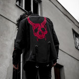 Harajuku Gothic Demon Hunter Skull Black Denim Jacket Men Rock Punk Heavy Metal Sweatshirt