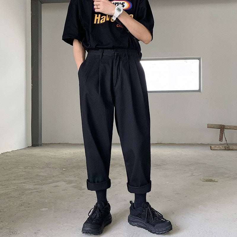 2021 Men's Simple Leisure Mens Cotton Harem Pants Loose Fashion Trend Black Color Casual Pants Male Trousers
