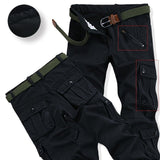 Mens Winter Pants Thick Warm Cargo Pants Casual Fleece Pockets Fur Trouser Plus Size Fashion Loose