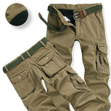 Mens Winter Pants Thick Warm Cargo Pants Casual Fleece Pockets Fur Trouser Plus Size Fashion Loose