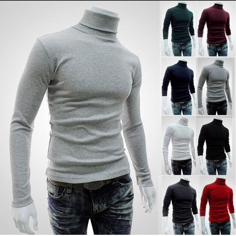 2021 New Autumn Winter Turtleneck Solid Color Casual Sweater Men's Slim Fit Brand Knitted Pullovers