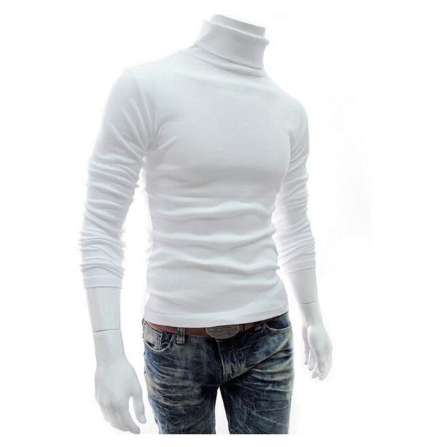 2021 New Autumn Winter Turtleneck Solid Color Casual Sweater Men's Slim Fit Brand Knitted Pullovers