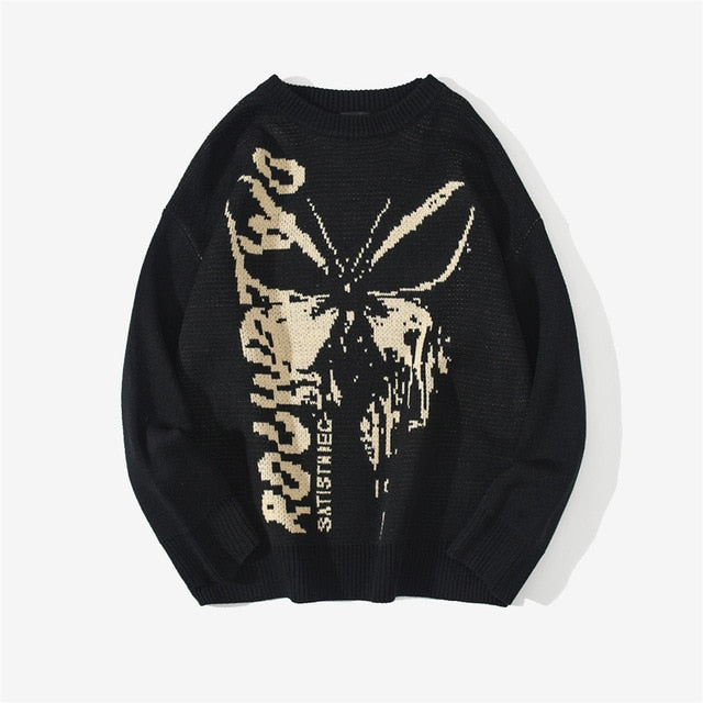 Hip Hop Knitwear Mens Sweaters 2021 Harajuku Fashion Butterfly Male Loose Tops Casual Streetwear Pullover Sweaters