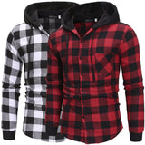 2021Men's Shirts Autumn Fashion Casual Plaid Shirts Long Sleeve Cotton high quality Pullover Hooded Shirt Winter Mens Top