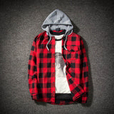 Men Shirts Mens Plaid Hat Shirt Autumn Casual Plaid Shirts Long Sleeve Pullover Shirt Top Hooded Blouse Camisa Men's Shirts #40