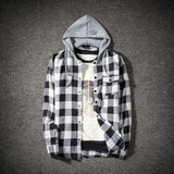 Men Shirts Mens Plaid Hat Shirt Autumn Casual Plaid Shirts Long Sleeve Pullover Shirt Top Hooded Blouse Camisa Men's Shirts #40