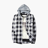 Men Shirts Mens Plaid Hat Shirt Autumn Casual Plaid Shirts Long Sleeve Pullover Shirt Top Hooded Blouse Camisa Men's Shirts #40