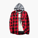 Men Shirts Mens Plaid Hat Shirt Autumn Casual Plaid Shirts Long Sleeve Pullover Shirt Top Hooded Blouse Camisa Men's Shirts #40