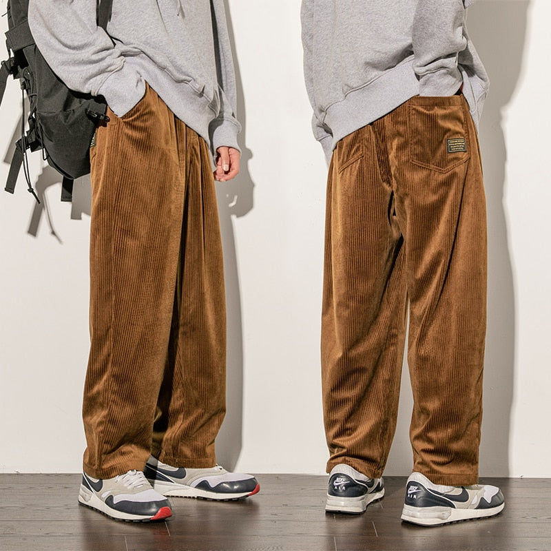 Corduroy pants men Winter thick pants casual loose staight trousers mens Elastic waist sport pant male trousers