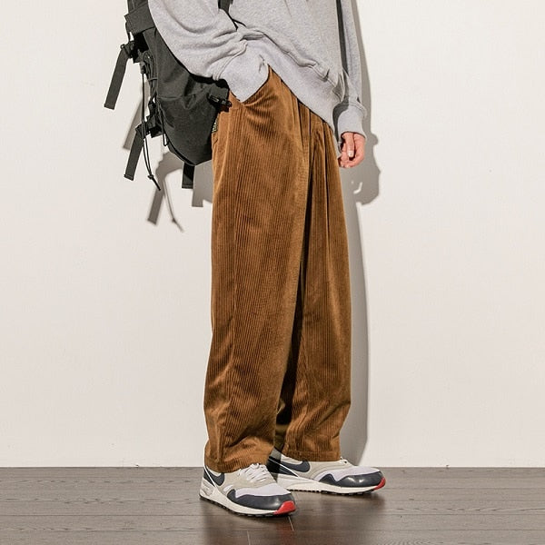 Corduroy pants men Winter thick pants casual loose staight trousers mens Elastic waist sport pant male trousers