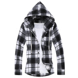 Men Gray Red Plaid Brushed cotton hip hop Long Sleeve Plaid Hooded Shirt male Streetwear Casual Hoodie Shirts camisa masculina