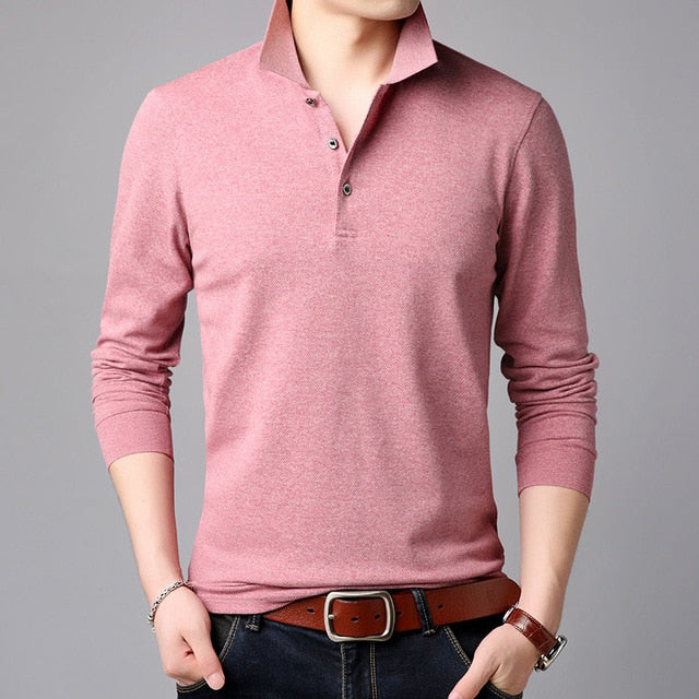 2021 Top Grade New Fashion Brands Polo Shirt Mens Solid Color Long Sleeve Slim Fit Korean Boys Poloshirt Casual Men Clothing