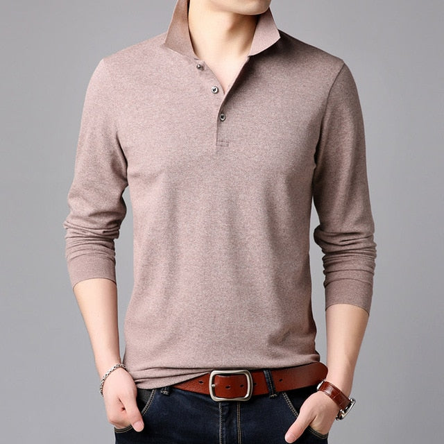 2021 Top Grade New Fashion Brands Polo Shirt Mens Solid Color Long Sleeve Slim Fit Korean Boys Poloshirt Casual Men Clothing