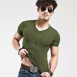 Men's Tops Tees T Shirt Men Fashion Trends Fitness Tshirt 2021 Summer New V Neck Short Sleeve Cotton