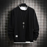 Mens Casual Sweatshirts Fleece Men Fake Two Pieces Multi Fashion Harajuku Style Male Sweatshirt 2021 New