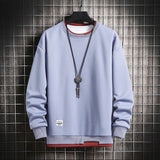 Mens Casual Sweatshirts Fleece Men Fake Two Pieces Multi Fashion Harajuku Style Male Sweatshirt 2021 New