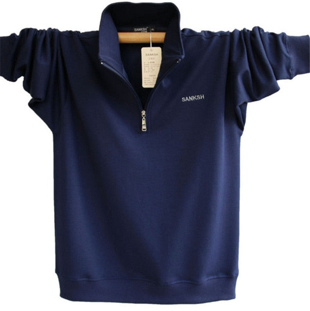 2021 Mens Long Sleeve Poloshirt Brand High Quality Plus Size Stand Collar Cotton Shirts Men Zipper Camisa Polos