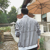 Spring Summer Thin Metal Nylon Hood Men's Jacket Hidden Cap Special Reflective Fabric Mosaic Coat