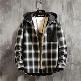 Winter Casual Plaid Hooded Velvet Thickened Warm Men Shirt Men's Cotton Loose Long Sleeve Shirts