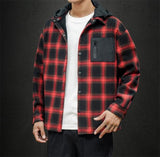 Winter Casual Plaid Hooded Velvet Thickened Warm Men Shirt Men's Cotton Loose Long Sleeve Shirts