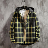 Winter Casual Plaid Hooded Velvet Thickened Warm Men Shirt Men's Cotton Loose Long Sleeve Shirts