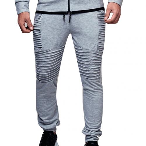 Men's Sports Running Pants Joggers Fashion Men Solid Color Drawstring Elastic Waist Sport Pleated Pants Trousers