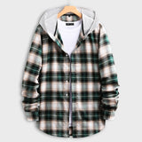 Rare Men Green Plaid Shirt With Hood 2021 Spring New Casual Long Sleeve Button Up  Cotton Sweater 286