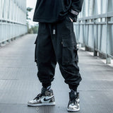 Prowow 2021 Spring Autumn New Men Hip-Hop Style Sports Pants Black Harem Overalls with Multi-pocket Ribbon Casual Streetwear