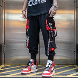 Men Hip Hop Black Cargo Pants joggers Sweatpants Overalls Men Ribbons Streetwear Harem Pants