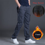 Winter Fleece Warm Cargo Pants Mens Overalls Loose Straight Multi-pocket Trouser Outdoor Sport Plus Velvet Thermal Military Pant