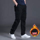 Winter Fleece Warm Cargo Pants Mens Overalls Loose Straight Multi-pocket Trouser Outdoor Sport Plus Velvet Thermal Military Pant