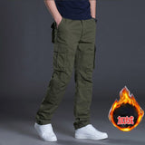 Winter Fleece Warm Cargo Pants Mens Overalls Loose Straight Multi-pocket Trouser Outdoor Sport Plus Velvet Thermal Military Pant