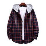 Streetwear Hooded Oversize Shirts Men Casual Plaid Printed Long Sleeve Shirt Fashion Hip Hop Workwear Chemise Homme