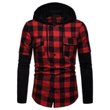 Men's Shirt Spring Autumn Quality Plaid Shirts Hooded Outwear Long Sleeve Casual Male Chemise Homme EU Size S-XXL