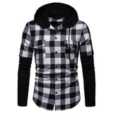 Men's Shirt Spring Autumn Quality Plaid Shirts Hooded Outwear Long Sleeve Casual Male Chemise Homme EU Size S-XXL