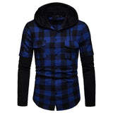 Men's Shirt Spring Autumn Quality Plaid Shirts Hooded Outwear Long Sleeve Casual Male Chemise Homme EU Size S-XXL