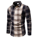 2021 New Men's Fashion Striped Plaid Hooded Shirts Splicing Button Up Mens Work Leisure Long Sleeve Slim Fit Cotton Shirt