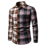 2021 New Men's Fashion Striped Plaid Hooded Shirts Splicing Button Up Mens Work Leisure Long Sleeve Slim Fit Cotton Shirt